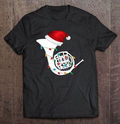 french horn santa hat christmas lights tshirt