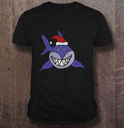 funny christmas shark in santa hat merry christmas gift shirt