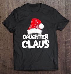 funny daughter claus christmas family santa red snow hat v-neck t-shirt