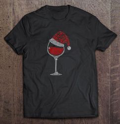 glass of red wine santa hat christmas shirt