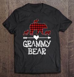 grammy bear three cubs red plaid grammy christmas pajama v-neck t-shirt