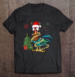 hei hei chicken santa hat reindeer christmas lights t-shirt