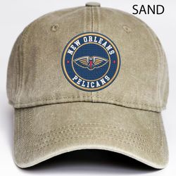 new orleans pelicans embroidered distressed hat, nba pelicans embroidered hat, nba football team vintage hat