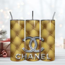 chanel 20oz skinny tumbler luxury, fashion designer gift tumbler, fashion girl travel tumbler, fashion women tumbler, fa