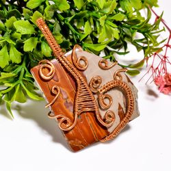 natural noreena jasper gemstone vintage handmade pure copper wire wrapped pendant 2.5" 22.8 gms. kr09-30