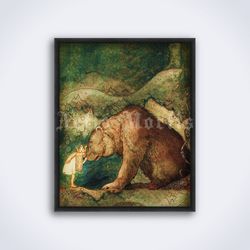 princess bella kisses the bear john bauer folk tales illustration printable art print poster digital download