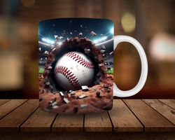 3d baseball mug sublimation, 11oz, 15oz mug sublimation wrap, digital download mug png, baseball break through coffee cu