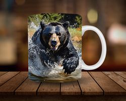 3d black bear mug sublimation 11oz, 15oz mug sublimation wrap, digital download mug png, black bear coffee cup tea cup w