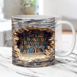 3d book mug wrap, 3d bookshelf mug wrap sublimation design png, 3d book lover mug wrap, 11oz and 15oz coffee mug wrap, d