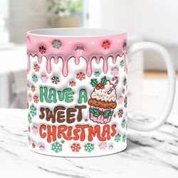 3d christmas mug wrap inflated christmas mug wrap sublimation design png puffy christmas mug press design 11oz  15oz cof