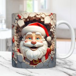 3d santa mug wrap, 3d christmas mug wrap sublimation design png, 3d crack hole mug, 11oz and 15oz coffee mug wrap, digit