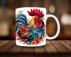 rooster mug sublimation 11oz, 15oz mug sublimation wrap, digital download mug png, rooster coffee cup tea cup wrap png.j