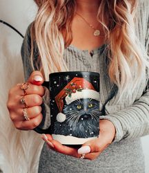 vintage christmas cat mug, cat lovers christmas mug, christmas gift mug, christmas cat lover gift idea, 15oz mug, big mu