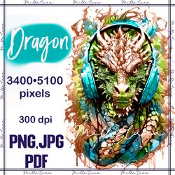dragon png, christmas dragon png, dragon sublimation design jpg, dragon in headphones png, dragon portrait png