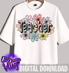 teacher png- teacher floral png- digital download