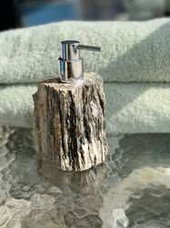 petrified wood soap dispenser. natural stone handmade.