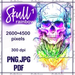 rainbow skull png, skull png, jpg, skull png sublimation, skull clipart png, skull png digital downloads, happy skull