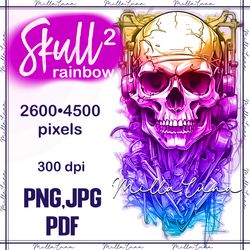 rainbow skull png, skull png, jpg, skull png sublimation, skull clipart png, skull png digital downloads, happy skull