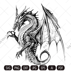 dragon svg, dragon flying svg, dragon head svg, dragon face svg, dragon detailed, dragon vector, instant digital downloa