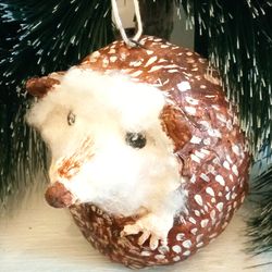 christmas tree decoration hedgehog, handmade papier mache