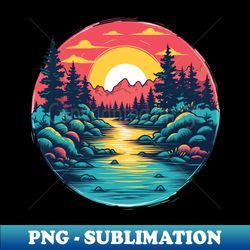 serene river flow - tranquil forest landscape - premium png sublimation file - vibrant and eye-catching typography