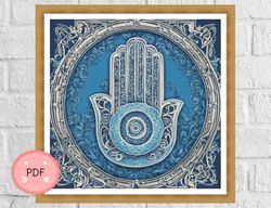 hamsa cross stitch pattern ,pdf, instant download , x stitch chart, modern,greek evil eye,turkish evil eye,art nouvue