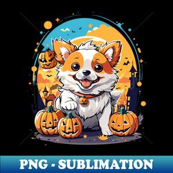 halloween party with cool adorable cute kawaii corgi dog - decorative sublimation png file - defying the norms