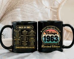 back in 1963 mug, vintage 1963 black mug, aged to perfection better with time coffee mug, 60th birthday gift for parents