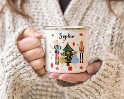 christmas brown nutcracker mug, personalized kids christmas mug, kids nutcracker stocking stuffer, sugar plum fairy mug,