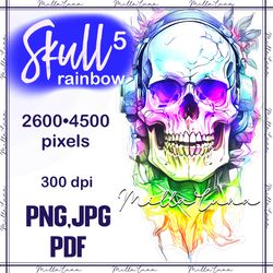 skull png, rainbow skull png, jpg, skull png sublimation, skull clipart png, skull png digital downloads, happy skull