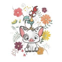 vintage disney moana 70s style floral pua and hei hei png