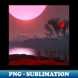 valentine wall art - my heart waiting for sunset - unique valentine fantasy planet landsape - photo print canvas artboard print canvas print and t shirt - high-resolution png sublimation file - vibrant and eye-catching typography