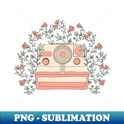 nature photography - polaroid camera in flowers - instant sublimation digital download - bold & eye-catching