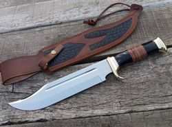 custom handmade d2 steel hand forged hunting combat bowie knife handmade knife fathers day gift with leather cover, gift