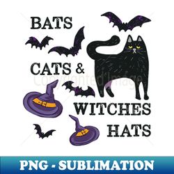 Bats Cats undefined Witch Hats - Png Transparent Digital Download File For Sublimation - Transform Your Sublimation Creations
