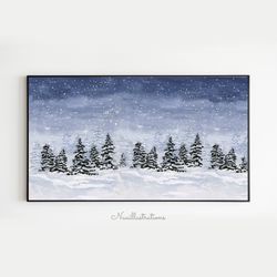 samsung frame tv art winter snow landscape watercolor christmas snowfall downloadable digital download wall art