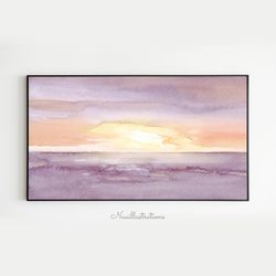 samsung frame tv art sunset ocean seascape dawn twilight purple sky watercolor, downloadable digital download art