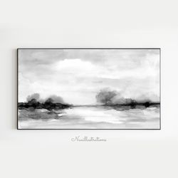 samsung frame tv art black and white landscape field watercolor countryside gray minimalist digital download file