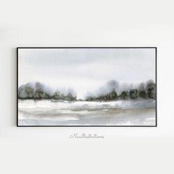 samsung frame tv art winter landscape snow field watercolor neutral gray minimalist digital download file