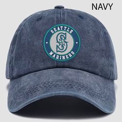 mlb seattle mariners embroidered distressed hat, mlb mariners embroidered hat, mlb football team vintage hat