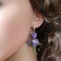 iris leather earrings for her, leather jewelry, 3rd anniversary gift for wife