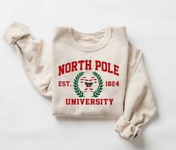 north pole university sweatshirt, christmas collage sweatshirt, christmas candy sweater, christmas gifts, christmas univ