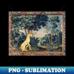 unicorn in woodland landscape among greenery and trees - exclusive png sublimation download - bold & eye-catching