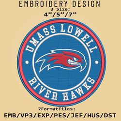 ncaa logo umass lowell river hawks, embroidery design, embroidery files, ncaa river hawks, machine embroidery pattern