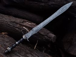 new handmade damascus steel double edge viking sword, battle ready with sheath