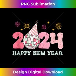 retro happy new year 2024 disco ball hello 2024 groovy tank t - deluxe png sublimation download - reimagine your sublimation pieces