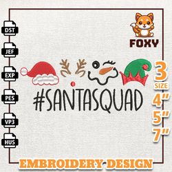 christmas reindeer embroidery machine design, santa squad embroidery machine design, instant download