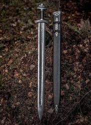 viking sword | custom handmade damascus steel ready to battle viking sword with scabbard | gift for him