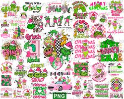 bundle pink grinch christmas png, pink christmas mean guy png