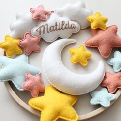 custom moon and stars baby mobile - handcrafted, soft felt nursery decor